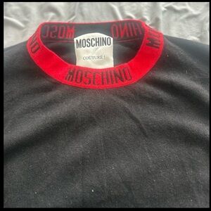 Moschino Men's Sweater in Black with Red Accents Large